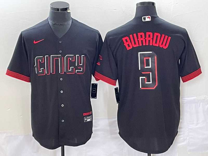 Mens Cincinnati Reds #9 Joe Burrow Black 2023 City Connect Cool Base Stitched Baseball Jersey